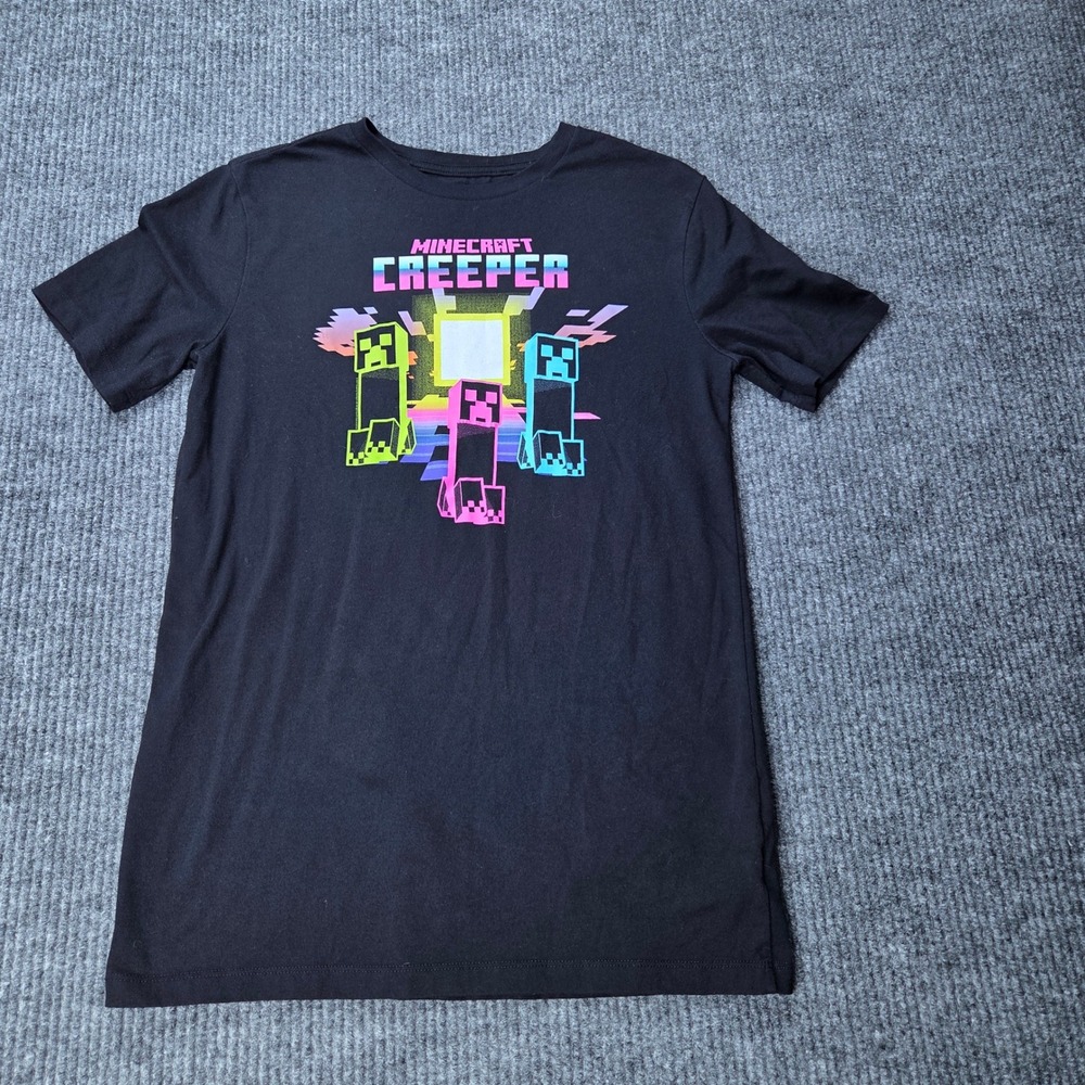 Old Navy Minecraft Creeper Shirt Boys XXL Black Neon Graphic Tee Gamer Style